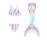 Été 2025 Maillot De Bain Enfant Fille Joli Maillot de Bain d'été Cosplay Party Fille Manches Longues 3 Pièces Deguisement Océan Piscine Natation Plage Costume de Bain de (Light Blue, 10-11 Years)