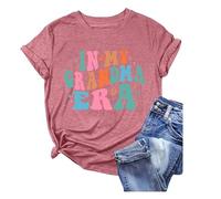 Été Col Rond Décontracté Fit Mamie Haut en Coton Imprimé T-shirt à Manches Courtes, rouge, XL