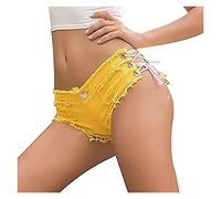 Été Denim Hot Pants pour Femmes Taille Basse Sexy Jean Shorts Ourlet effiloché Party Club Skinny Micro Mini Pantalon Court (Color : Yellow, Size : M)