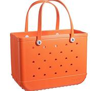Été EVA Sac De Plage Panier Femmes Silicon Beach Fourre-Tout avec Trous Respirant Pouch Shopping Panier De Rangement, for Plage Voyage Sports 23.4.17 (Color : Orange)