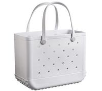 Été EVA Sac De Plage Panier Femmes Silicon Beach Fourre-Tout avec Trous Respirant Pouch Shopping Panier De Rangement, for Plage Voyage Sports 23.4.17 (Color : Bianco)
