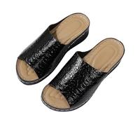 Été Femme Confortable Compensées Fermées Nouveaux Modèles de Pantoufles à Semelle Épaisse Noire Style Commerce Extérieur Légères et Ornées de Motifs Sandale Petit Talon Sandals (Black 38)