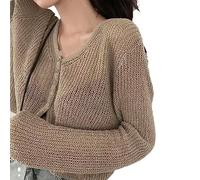Été Femmes Cardigan Printemps Automne Protection Solaire Vêtements Cardigan Veste Femmes Tricoté Pull Fin Manteau Ample Tops, Khaki, XL