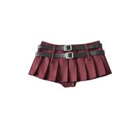 Été Femmes JK Preppy Style Mini Jupe Plissée Short Design Y2k Culottes Harajuku Mode Micro Jupe Ceinture-Rouge-L