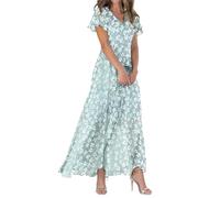 été Femmes Licou Wrap Maxi Longue Robe Florale découpée smockée ajustée Taille Plage Vacances Robes Maxi Longueur Long Dress for Women Party Bikini Cover Up Paréo 2025 （Vert à la Menthe,M）