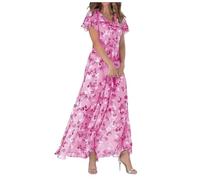 été Femmes Licou Wrap Maxi Longue Robe Florale découpée smockée ajustée Taille Plage Vacances Robes Maxi Longueur White Dress for Women Couvrir Beach Maillots de Bain Cover Up 2025 （Rose Vif,XL）