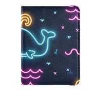 Été fluo baleine vague noir porte-passeport en cuir pour voyage portefeuille combo étui passeport avec blocage RFID pour femme léger, fluo été baleine vague noir, 1 taille, Été néon baleine vague