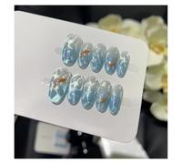 Été Glacier Bleu Sous-marin Koi Ondulation De L'eau Dégradé Amande Presse À La Main Sur Les Ongles Paillettes Oeil De Chat Faux Ongles Kit Manucure(Medium-XS)