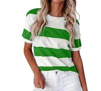 Été Nouvelle Frontière Européenne Mode Rayure Imprimé Col Rond Manches Courtes Décontracté T-Shirt Femmes (Green, XXL)