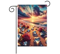 Été Plage Mer Océan Soleil Roses Cœur Cristal Drapeaux Décoratif Drapeau Résistant Aux Intempéries Garden Flag Pour Fête Bar Jardin 30X45Cm