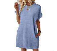 Été Polyester Élastique Respirante Pour Femmes Été Polyester | Coupe ample et col rond, design dÃ©contractÃ© parfait pour cacher les dÃ©fauts du corps et offrir une pour (Light blue XL)