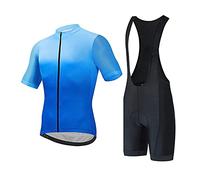 Été Tenue VTT Pro pour Homme, Maillot de Cyclisme à Manches Courtes + Shorts Vélo Pantalon Cuissard VTT 3D Gel Coussin Rembourrés (Bleu,XL)