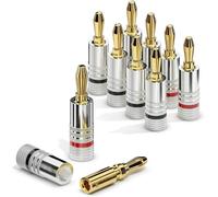 ETEC Fiches banane, adaptées aux câbles d'enceintes jusqu'à 6 mm² de section, fiches droites avec codage couleur (4x rouge, 4x noir), jeu de 8, plaquées or 24 carats