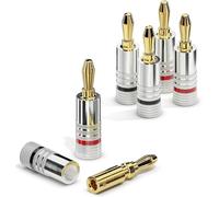 ETEC Fiches banane, adaptées aux câbles d'enceintes jusqu'à 6 mm² de section, fiches droites avec codage couleur (2x rouge, 2x noir), jeu de 4, plaquées or 24 carats