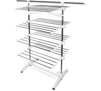 Etendage à Linge, Etendoir à Linge, 4 étagères, Blanc, Avec des ailes et une barre supérieure étendue, Matériau: Tubes en acier ino