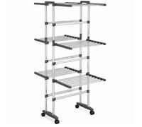 Étendoir à Linge 3 Niveaux sur Roulettes 60 x 70 x 129 cm Aluminium Pliable Argenté