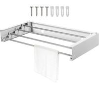 Étendoir à linge extensible avec 4 barres, barre à linge, porte-serviettes, pliable, étendoir mural 50 cm, gain de place, grande capacité de charge, 50 x 25 x 7 cm, étendoir à linge pliable pour