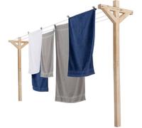 Étendoir à linge extérieur en bois - RUSSBOY - Capacité 12m d'étendage - Dimensions 300x60x180 cm - Bois clair