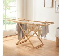 [en.casa] Étendoir à Linge Pliable Grand Séchoir à Linge Pratique pour Sécher Vêtements Serviettes pour Salle de Bain Balcon Buanderie Bambou Nylon 154 x 59 x 82 cm Naturel Blanc