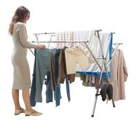 Etendoir a Linge Interieur Exterieur Retractable Pliant, Clothes Rack a Roulette Extensible Longueur Réglables, Sechoir a Linge Acier Inoxydable 5 Canne Grand Espace avec Crochets Coupe-vent ( 240cm)