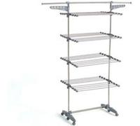 Étendoir à linge multifonction sur roulettes grande capacité 30 m d'étendage, 4 niveaux et 2 portes-cintres, gris et inox, Kitchen Move Extra