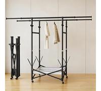Etendoir A Linge Pliable à 3 Niveaux, Etendoir à Linge Intérieur En Acier Au Carbone, Séchoir à Linge Extensible De Grande Capacité, Avec Roulettes, Filet De Séchage, Range-chaussures, Cro(Color:Noir)