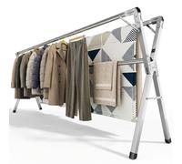 Étendoir à linge pliable inox type tancarville, etendoir linge interieur et exterieur, sechoir a linge reglable 140-240 cm, grande capacite, jusqu’à 60 kg par barre, avec 40 crochets coupe vent