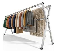 Étendoir à linge pliable inox type tancarville, etendoir linge interieur et exterieur, sechoir a linge reglable 140-240 cm, grande capacite, jusqu’à 60 kg par barre, avec 40 crochets coupe vent