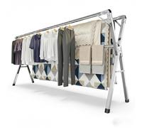 Étendoir à linge pliable inox type tancarville, etendoir linge interieur et exterieur, sechoir a linge reglable 140-240 cm, grande capacite, jusqu’à 60 kg par barre, avec 40 crochets coupe vent