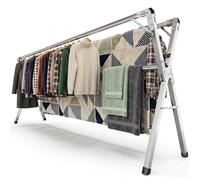 Étendoir à linge pliable inox type tancarville, etendoir linge interieur et exterieur, sechoir a linge reglable 140-240 cm, grande capacite, jusqu’à 60 kg par barre, avec 40 crochets coupe vent