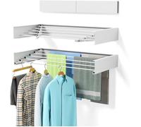 Étendoir À Linge Pliable Pour Montage Mural 80 Cm De Large 4 M De Suspension 5 Tiges En Aluminium Capacité De 27 2 Kg (Blanc)