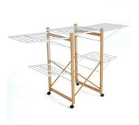 Étendoir à linge pliable sur roulettes 32 m d'étendage 2 niveaux, aluminium effet bois et plastique blanc, Kitchen Move Ushuaia