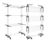 Étendoir à Linge, Séchoir Mobile à 4 Niveaux, avec Roulettes, Pliable, 63,5 x 125,5 x 173 cm, Grande Capacité, Blanc et Gris