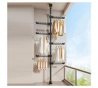 Étendoir À Vêtements À 6 Niveaux Du Sol Au Plafond, Rangement Vertical For Vêtements D'angle Du Sol Au Plafond, Étendoir À Vêtements Debout Réglable For Vêtements, Chapeaux, Sacs(Black,6 tiers)