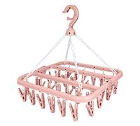 Etendoir Chaussette, Étendoir à Linge à Suspendre avec 32 Pinces en à l’épreuve du Vent, Séchoir Chaussettes Pliable Lingerie pour Chaussettes,Sous-vêtements,Vêtements de Bébé,Serviettes(Rose)