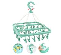 Etendoir Chaussette, Étendoir à Linge à Suspendre avec 32 Pinces,Etendoir Linge Interieur Extérieur Suspendre, Sechoir a Linge Rotatif Pliant, pour Chaussettes, sous-Vêtements et Petits (Vert)
