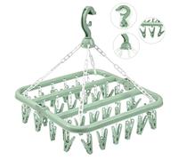 Etendoir Chaussette, Étendoir à Linge à Suspendre avec 32 Pinces, Etendoir Linge Interieur Extérieur Suspendre, Sechoir a Linge Rotatif Pliant, pour Chaussettes,Sous-Vêtements et Petits Vêtements,Bleu