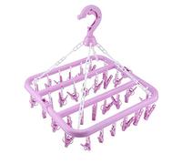 Etendoir Chaussette, Étendoir à Linge à Suspendre avec 32 Pinces, Portable Étendoir Chaussettes en Plastique, Séchoir à Chaussettes avec Crochet Coupe-Vent, pour sous-vêtements,Serviettes,Violet