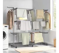 IDMarket – Séchoir à linge vertical pliable et extensible 3 niveaux Maxi capacité 40 m inox/gris
