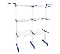 Étendoir Linge Intérieur - Grande Capacité Tour de Séchage Pliable, Pieds Rabattables- Séchoir à Linge Extensible en Acier Inoxydable - Format Familial,49 x (75-132) x 170 cm (Bleu + Tuyau blanc)