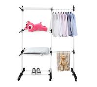 Étendoir Linge Intérieur sur 3 Niveau, Séchoir à Linge Extensible Réglable, Tancarville Grand Capacité, avec 6 Roues de Frein de Stationnement à 360°,75-142,5 * 64 * 170cm (Noir + Blanc)