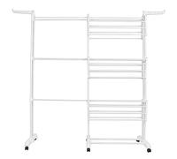 Étendoir Linge Intérieur sur 3 Niveau, Séchoir à Linge Extensible Réglable, Tancarville Grand Capacité, avec 6 Roues de Frein de Stationnement à 360°,75-142,5 * 64 * 170cm (Blanc)