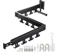 Etendoir Linge Mural - Peu Encombrant - Pliable en 3 Positions - avec Barre D'Extension - Extensible Sechoir Linge Mural en Aluminium - avec 24 Crochets - pour Balcon, Terrasse (Double Crochet Noir)