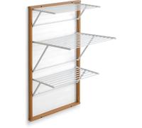 Étendoir mural en bois - RUSSBOY - Fermable - 16 m de fil extensible - Finition cerise - Structure en bois massif