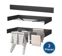 Étendoir mural escamotable Wasophoogte® - 120 cm - 8 4 m de longueur de séchage - Noir - 2 pièces