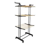 Etendoir Pliable à Roulettes 3 Niveaux Coloris Noir et Effet Bois - LINEO