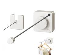 Étendoir rétractable robuste de 4 m maximum - Étendoir à linge mural anti-affaissement pour intérieur/extérieur avec corde en acier inoxydable et système de poulie (blanc, Q Single line)