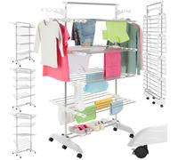 TecTake® Etendoir Linge Interieur XXL & extérieur Séchoir à Linge Pliable Tour 4 Niveaux avec roulettes, 64 Pinces incluses Rangement buanderie pour lessive Organisation Maison