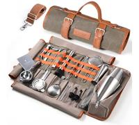Etens Ensemble de barman de voyage - Set de bar de 22 pièces, set à cocktail avec ustensiles de bar en acier inoxydable et sac en toile cirée - Set de barman, accessoires de bar avec shakers Boston