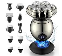 ETENTOUS Rasoir Electriques Hommes, 5 en 1 Rasoirs à Têtes Rotatives - 3D Tondeuse à Barbe Utilisation Humide et Sèche Rasoir Rechargeable avec Ecran LED, Rasage IPX7 Etanche.
